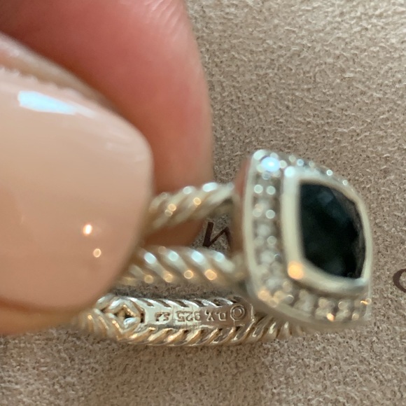 David Yurman Petite Albion® Diamond Halo Onyx Cushion Ring.Size 7. - Picture 4 of 12